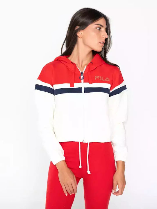 fixedratio_20221102123053_fila_gynaikeia_zaketa_fouter_me_koukoula_white_red_fw22spw009_455 Fila Koko Crop FZ Hoodie Γυναικεία Ζακέτα Crop με Κουκούλα FW22SPW009-455 - Image 1