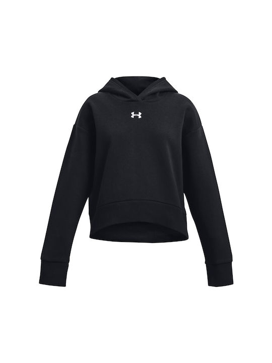 under_armour_fleece_paidiko_fouter_me_koukoula_mayro_rival_1379517_001. Under Armour Rival Fleece Crop Hoodie Παιδικό Φούτερ Crop Κουκούλα Κορίτσι 1379517-001 - Image 1