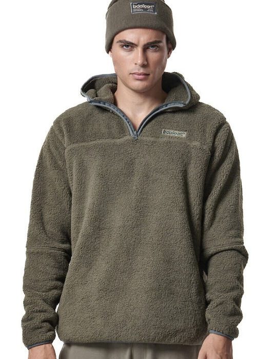 Body Action Half-Zip Sherpa-Fleece Hoodie Ανδρικό Φούτερ Κουκούλα 063419-07E-Shadow Green