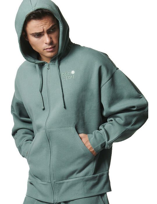 Body Action Fleece Zip-Up Hoodie Ανδρική Ζακέτα Κουκούλα 073424-01-Pine Green