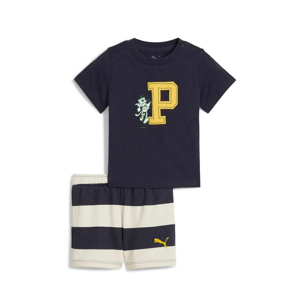 puma_paidiko_set_me_sorts_kalokairino_2tmch_mple_630986_16. Puma Minicats Super Puma Tee and Shorts Infant Βρεφικό Σετ Αγόρι 630986-16 - Image 1