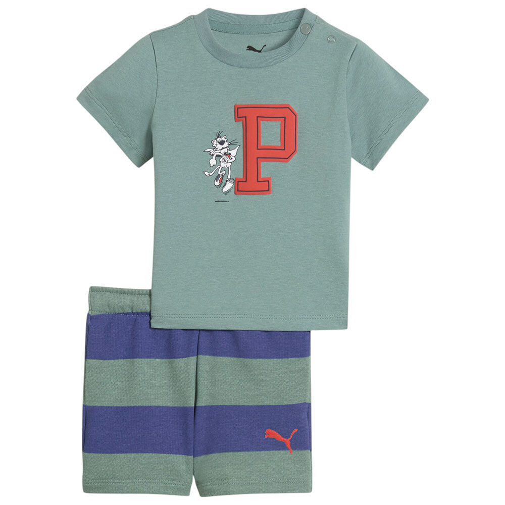 puma_paidiko_set_me_sorts_kalokairino_2tmch_prasino_630986_30. Puma Minicats Super Puma Tee and Shorts Infant Βρεφικό Σετ Αγόρι 630986-30 - Image 1