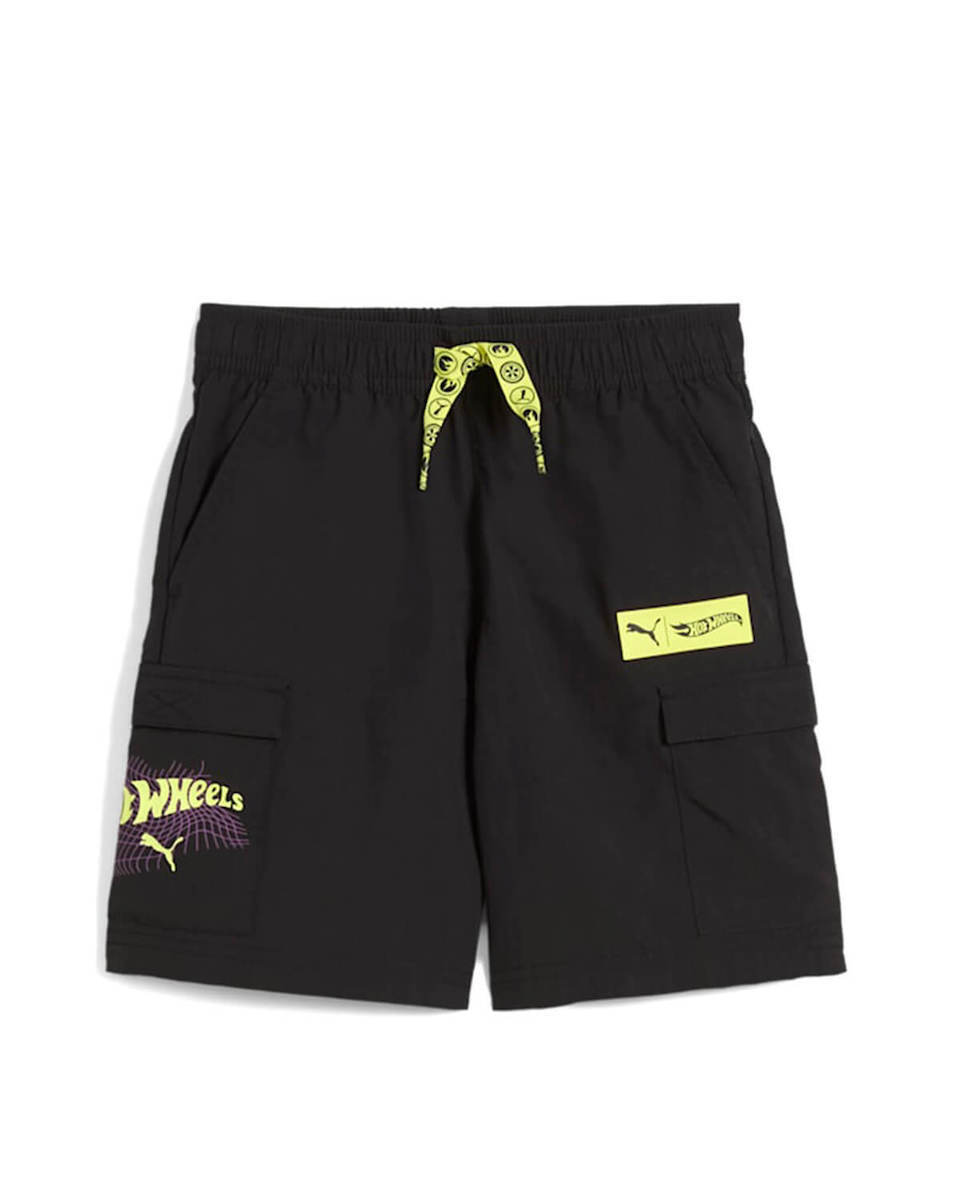 puma_paidiko_sorts_vermouda_yfasmatino_black_630076_01. Puma X Hot Wheels Relaxed Shorts Παιδικό Σορτς Αγόρι 630076-01 - Image 1