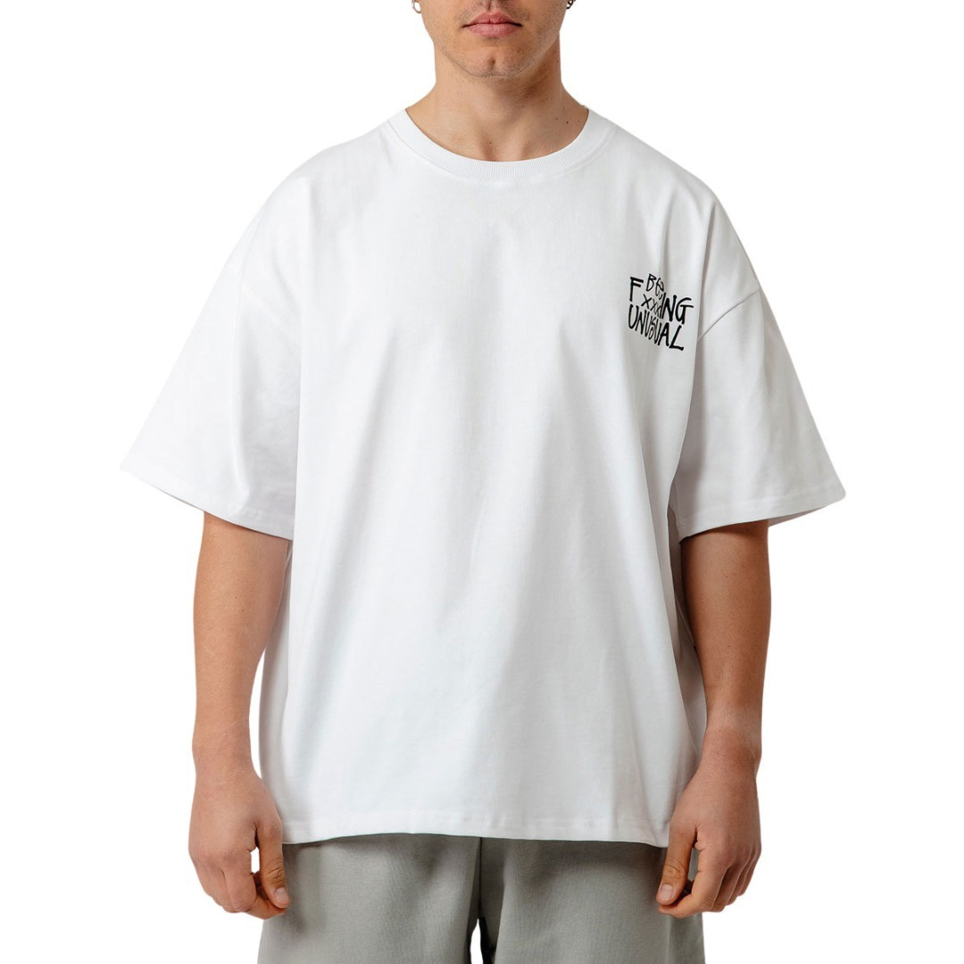 bee_unusual_t_shirt_white_at_251353. Bee Unusual ”Bee FxxxING Unusual” Extra Heavy Baggy T-shirt Ανδρικό Κοντομάνικο AT-251353 - Image 1
