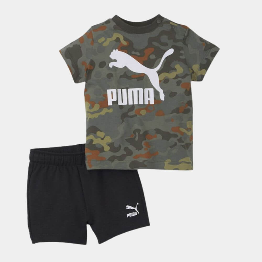 puma_paidiko_set_me_sorts_kalokairino_2tmch_chaki_530043_70. Puma Minicats Classics Set Βρεφικό Σετ Αγόρι 530043-70 - Image 1