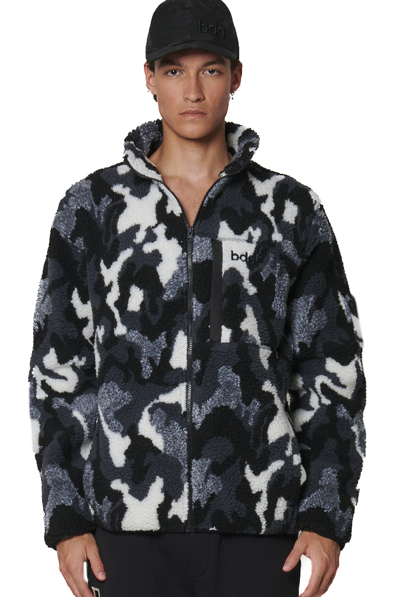 body_action_mpoufan_mayro_073529_01. Body Action Printed Sherpa Fleece Jacket Ανδρική Ζακέτα Sherpa 073529-01 - Image 1