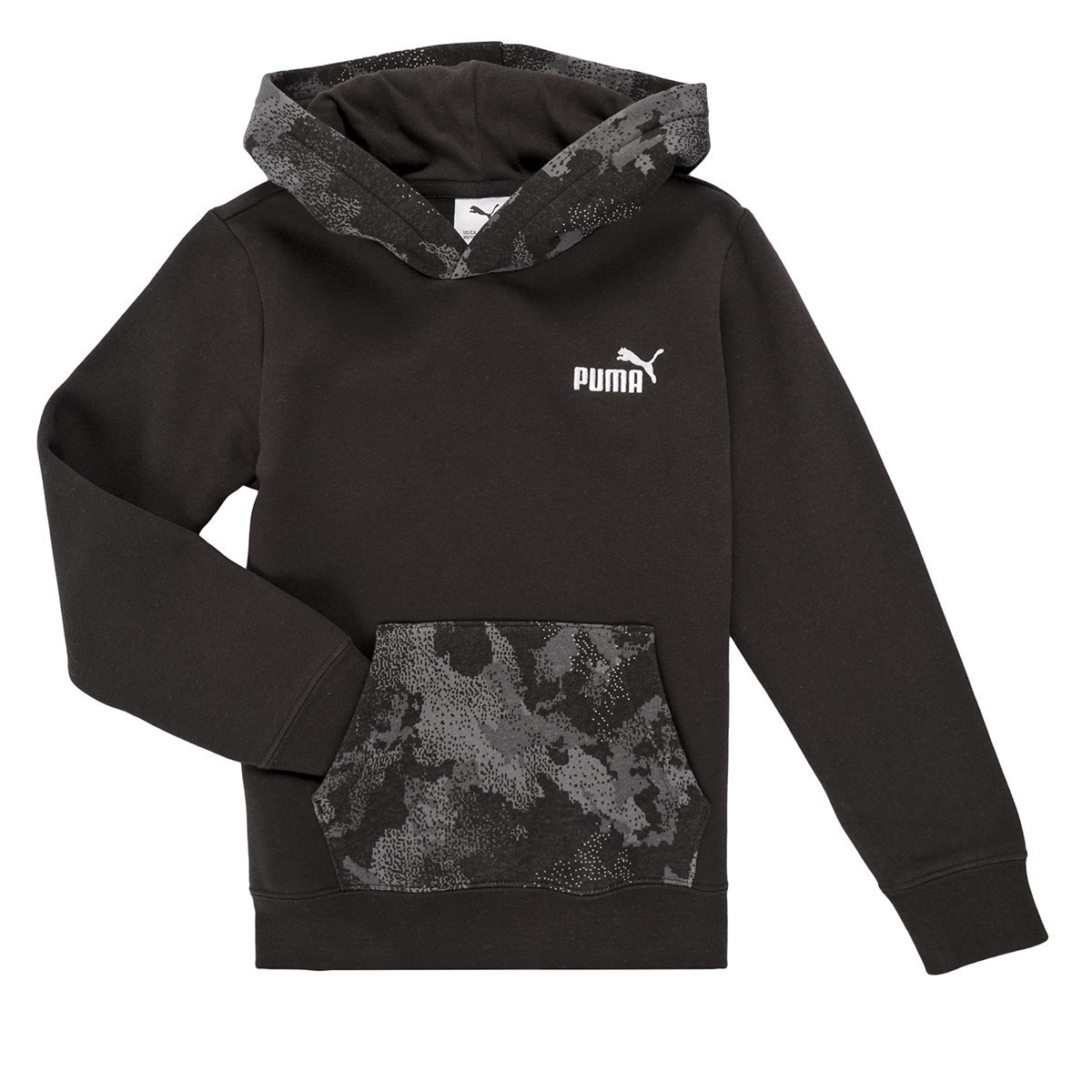 puma_paidiko_fouter_me_koukoula_kai_tsepes_mayro_633037_01. Puma ESS Camo Hoodie FL Παιδικό Φούτερ Κουκούλα Αγόρι 633037-01 - Image 1