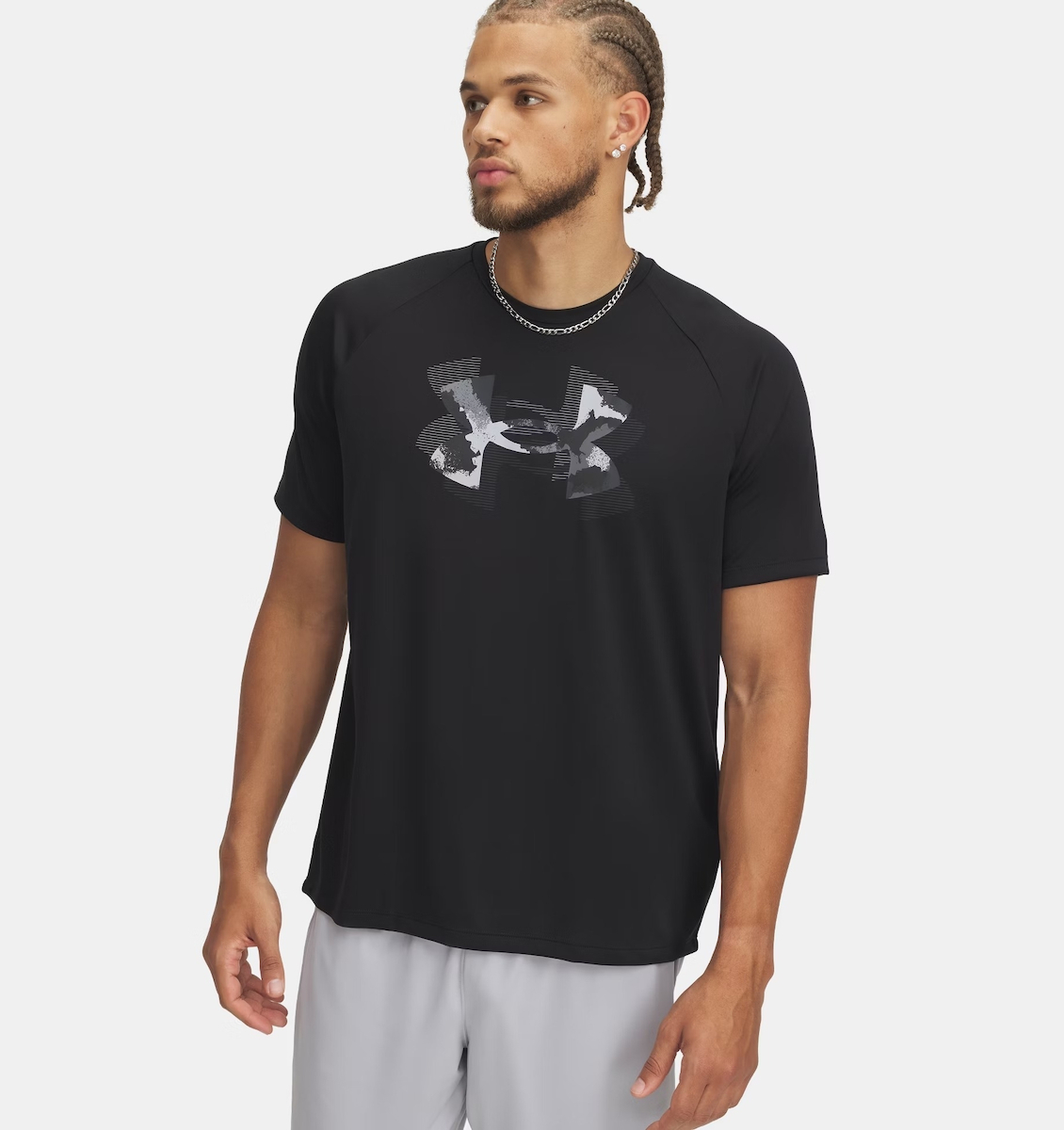 under_armour_athlitiko_t_shirt_black_anthracite_1390208_001. Under Armour Tech Print Fill SS Ανδρικό Κοντομάνικο 1390208-001 - Image 1