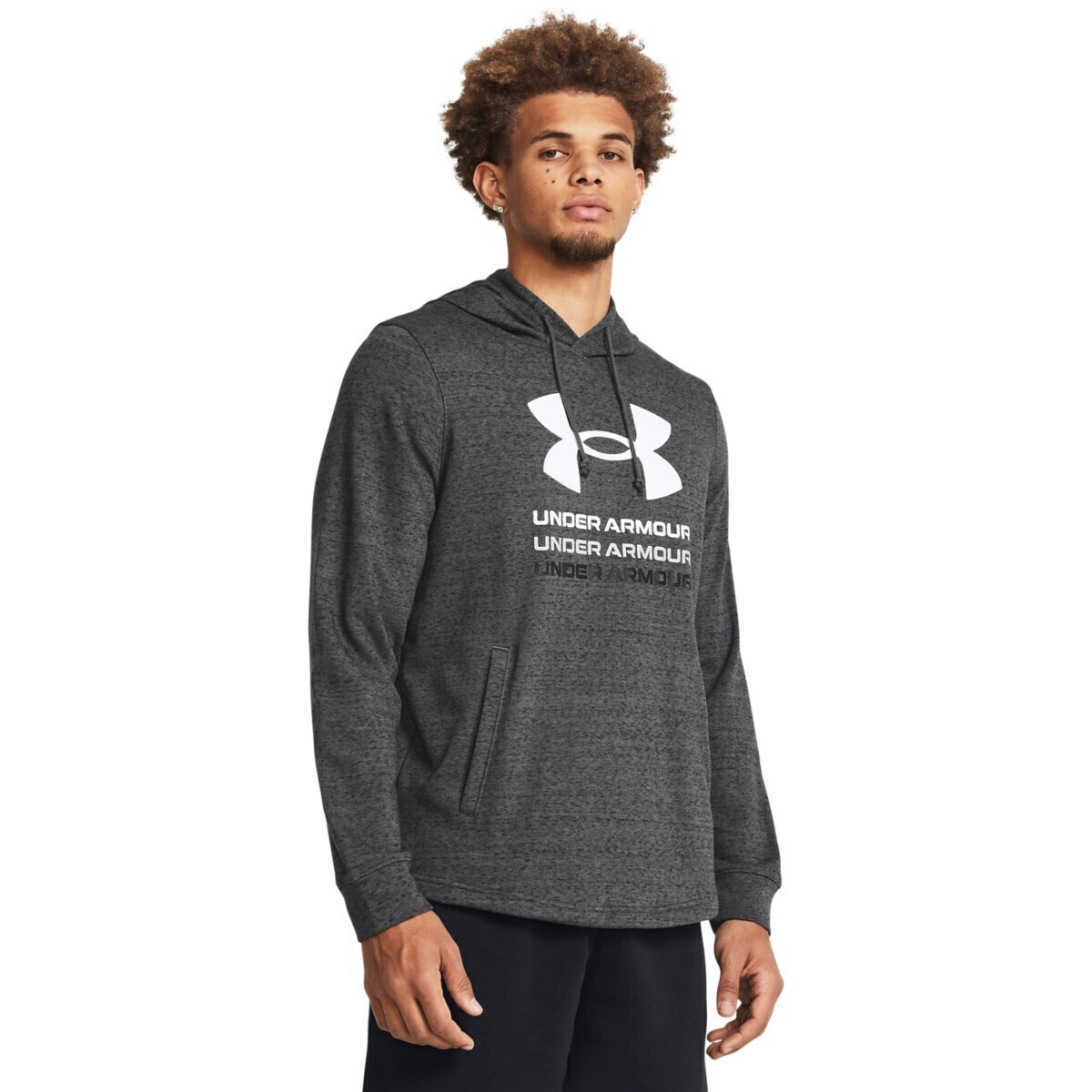 under_armour_ua_rival_terry_athlitiki_mplouza_makrymaniki_gri_1386047_025. Under Armour Terry Graphic Hoodie Ανδρικό Φούτερ Κουκούλα 1386047-025 - Image 1