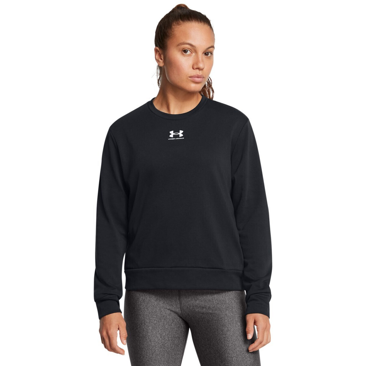 under_armour_rival_terry_crew_makry_gynaikeio_fouter_mayro_1389511_001. Under Armour Rival Terry Crew Γυναικείο Λαιμόκοψο Φουτερ 1389511-001 - Image 1