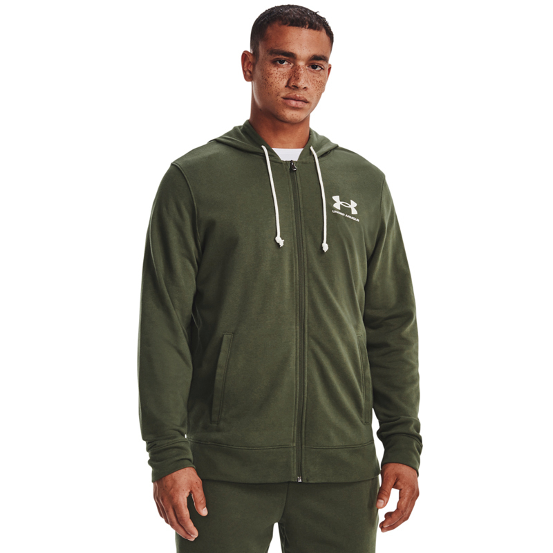 under_armour_rival_terry_fouter_me_koukoula_prasino_1370409_390. Under Armour Rival Terry LC Full-Zip Hoodie Ανδρική Ζακέτα Κουκούλα 1370409-390 - Image 1