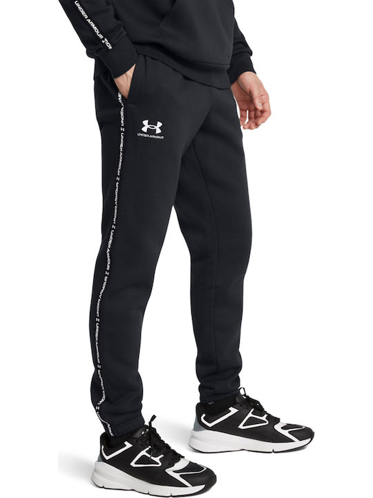 fixedratio_20250918064415_under_armour_panteloni_formas_me_lasticho_mayro_1389358_001..1 Under Armour Icon Fleece Jogger Taping Ανδρικό Παντελόνι Φόρμας 1389358-001 - Image 1